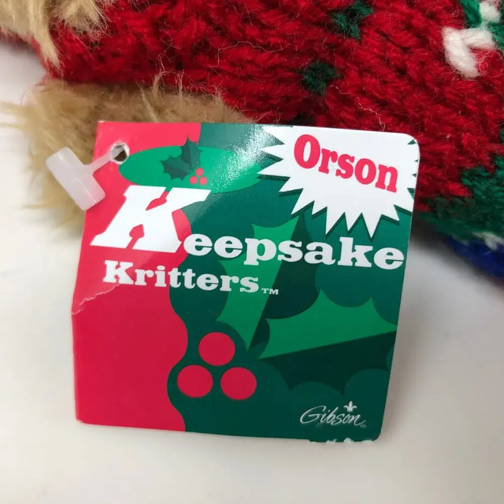 Gibson Keepsake Kritters Tan Teddy Bear Plush VTG 1996 Red Scarf Hat 8